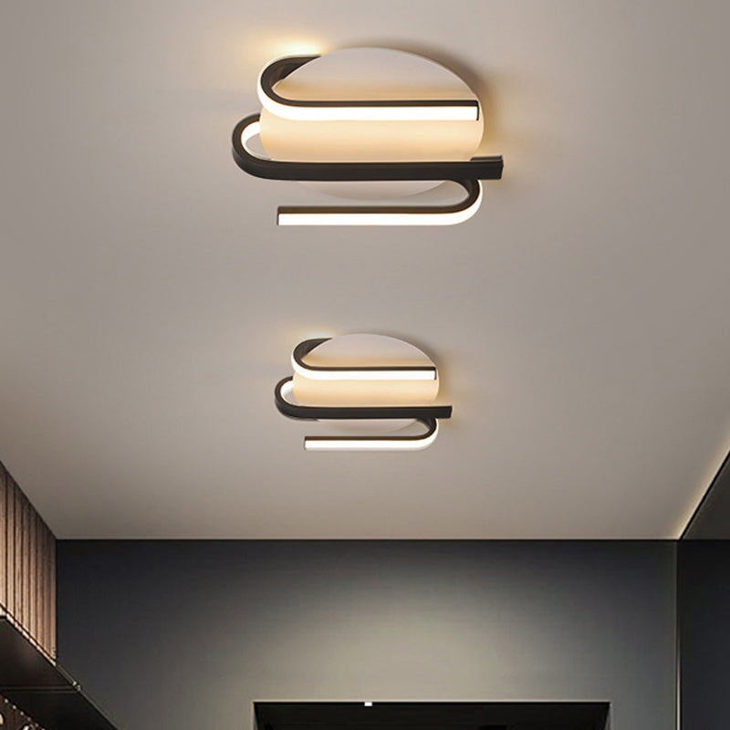 Modernist LED Black and White Curved Ceiling Mount Lamp with Warm/White Light