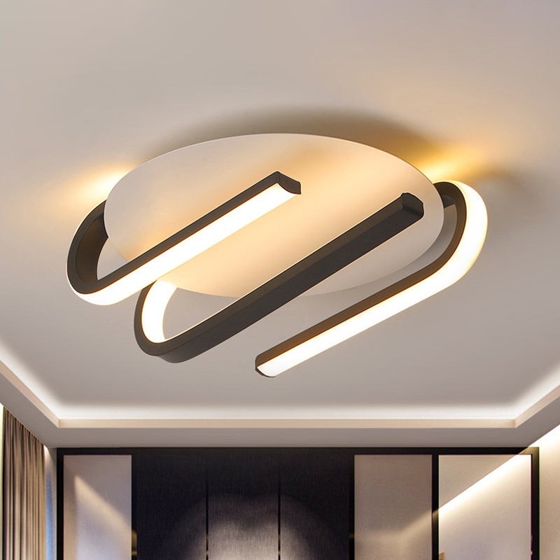 Modernist LED Black and White Curved Ceiling Mount Lamp with Warm/White Light