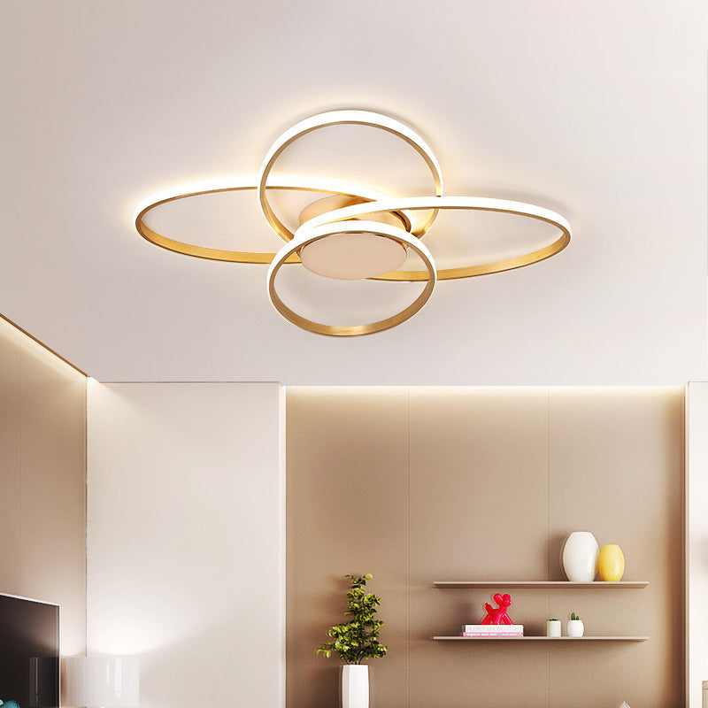 Gold Flush Mount Nordic LED Ceiling Light for Living Room with Overlapping Acrylic Design