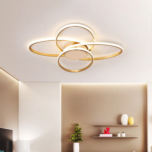 Gold Flush Mount Nordic LED Ceiling Light for Living Room with Overlapping Acrylic Design