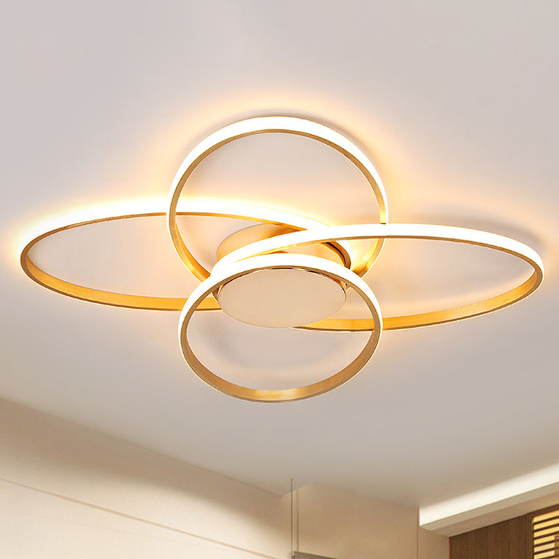 Gold Flush Mount Nordic LED Ceiling Light for Living Room with Overlapping Acrylic Design