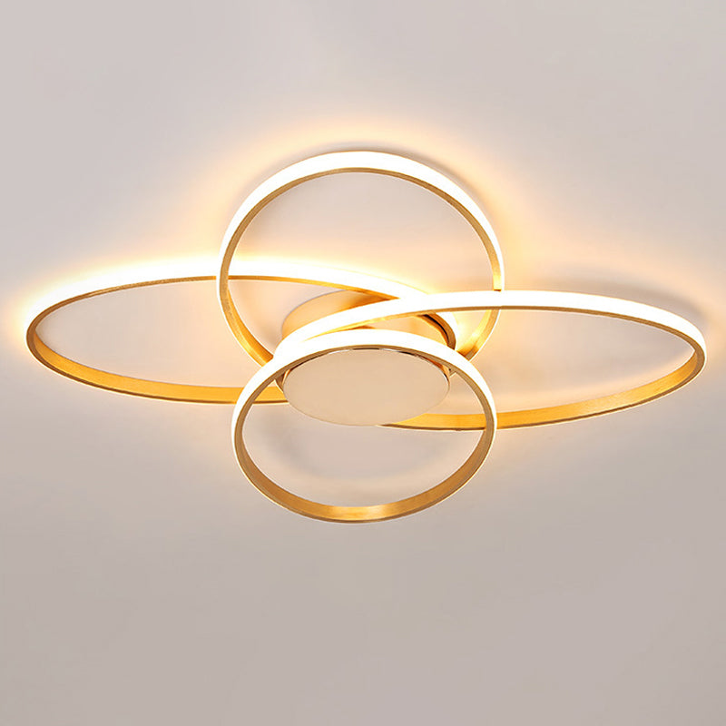 Gold Flush Mount Nordic LED Ceiling Light for Living Room with Overlapping Acrylic Design