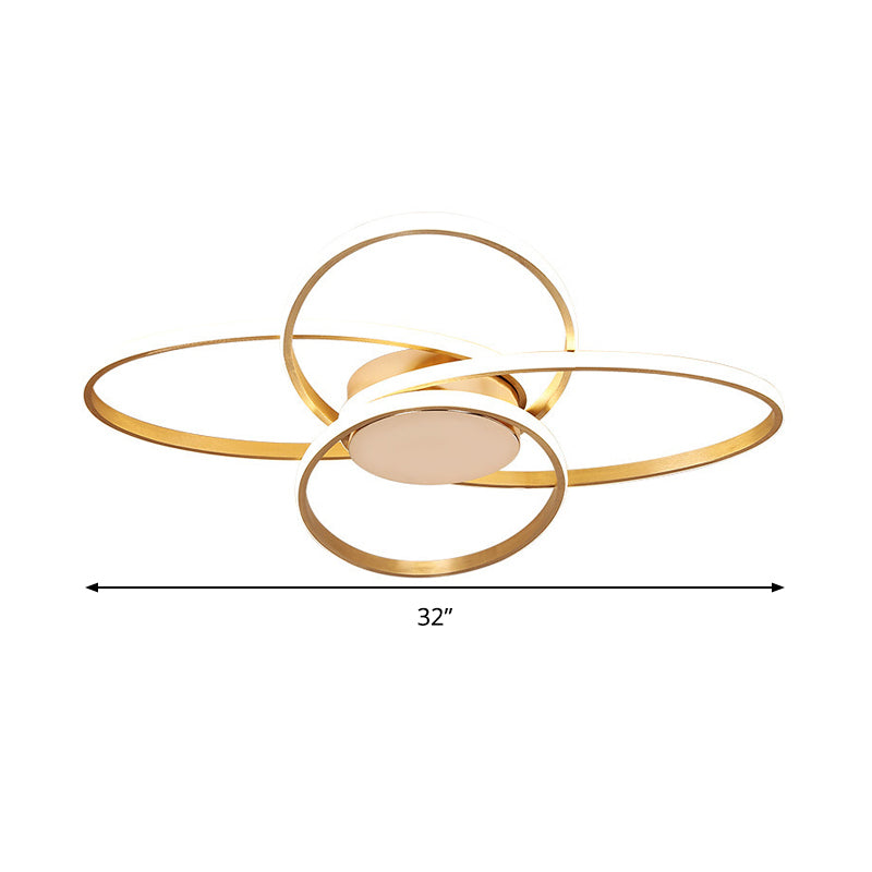 Gold Flush Mount Nordic LED Ceiling Light for Living Room with Overlapping Acrylic Design