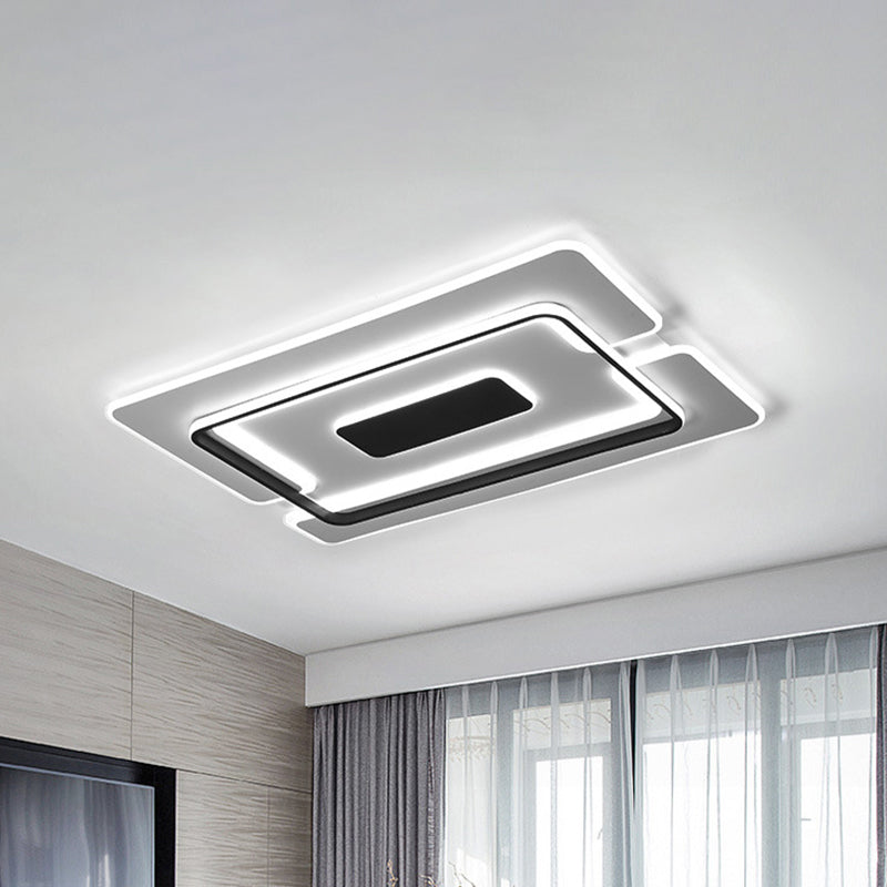 Modernist LED Aluminum Flushmount Ceiling Lamp - 35.5"/45" Wide, Black Long Frame, Warm/White Light, Remote Control Dimming