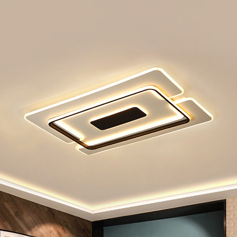 Modernist LED Aluminum Flushmount Ceiling Lamp - 35.5"/45" Wide, Black Long Frame, Warm/White Light, Remote Control Dimming