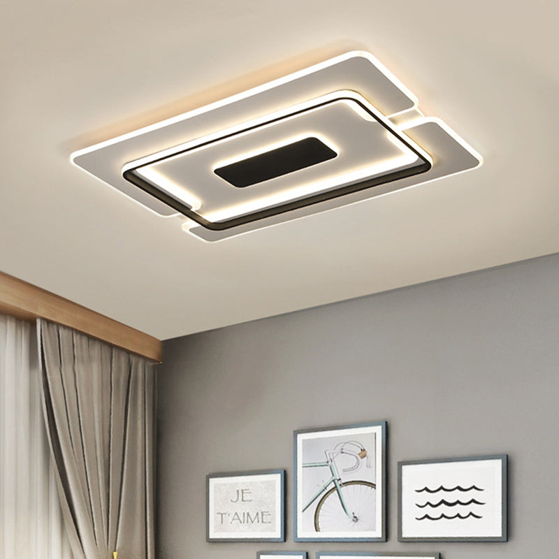 Modernist LED Aluminum Flushmount Ceiling Lamp - 35.5"/45" Wide, Black Long Frame, Warm/White Light, Remote Control Dimming