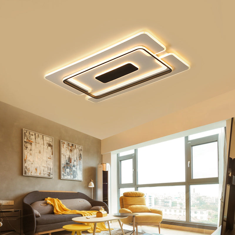 Modernist LED Aluminum Flushmount Ceiling Lamp - 35.5"/45" Wide, Black Long Frame, Warm/White Light, Remote Control Dimming