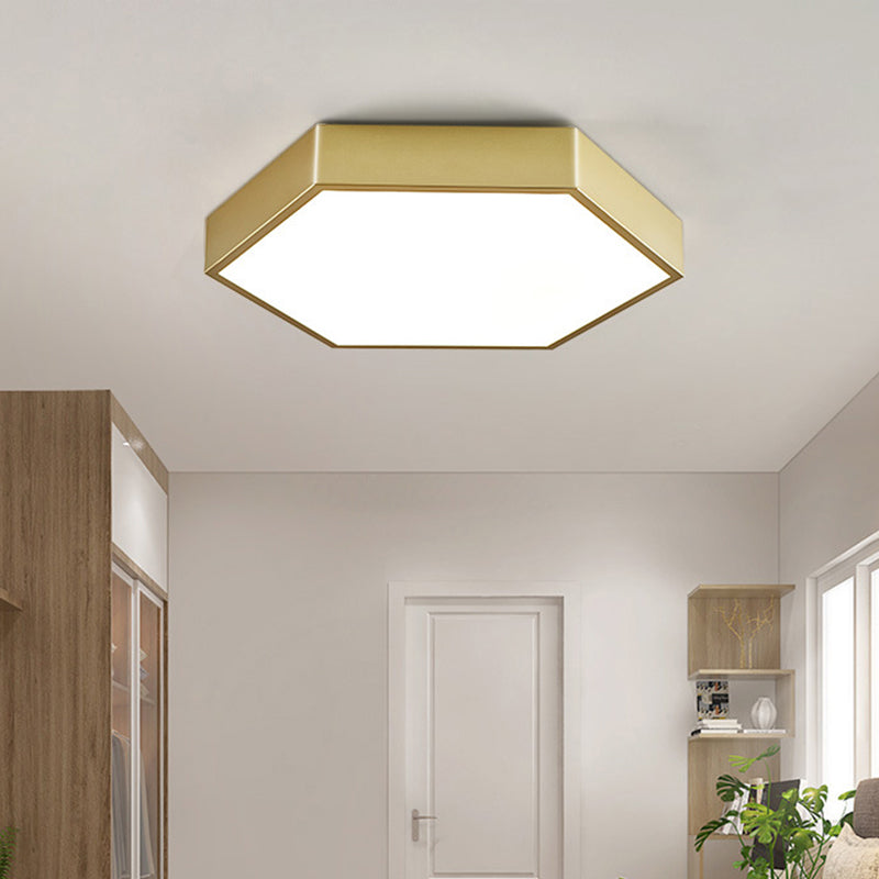 LED Living Room Ceiling Mounted Light - Gold Flush Fixture with Hexagon Metal Shade - 16"/19.5" W