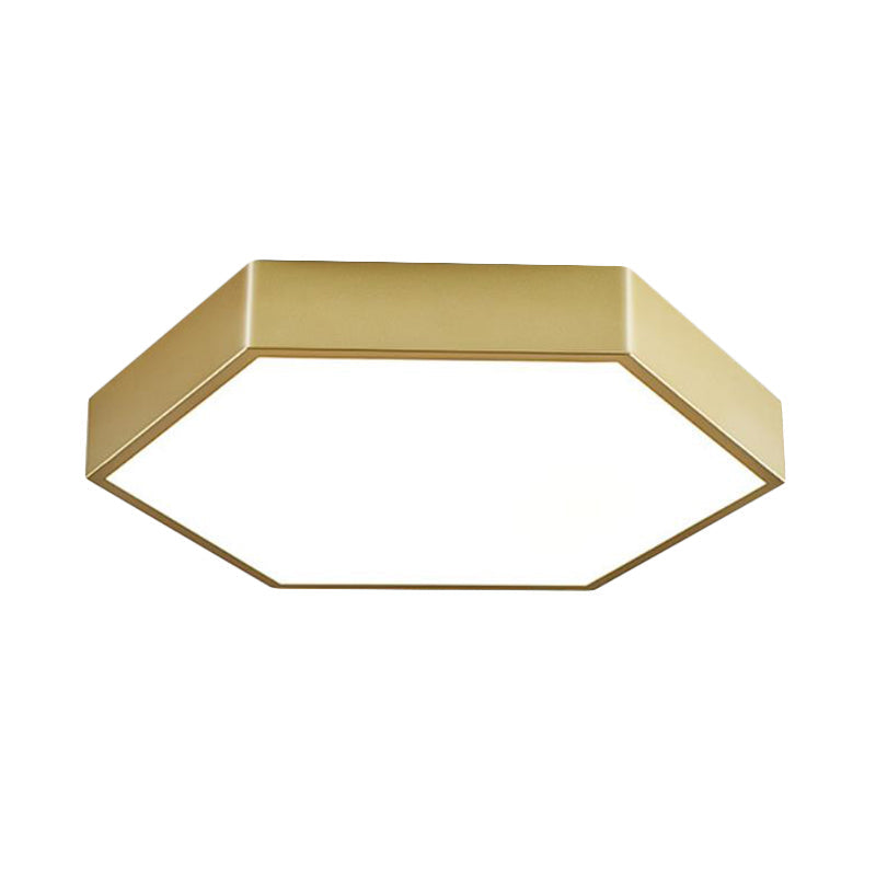 LED Living Room Ceiling Mounted Light - Gold Flush Fixture with Hexagon Metal Shade - 16"/19.5" W