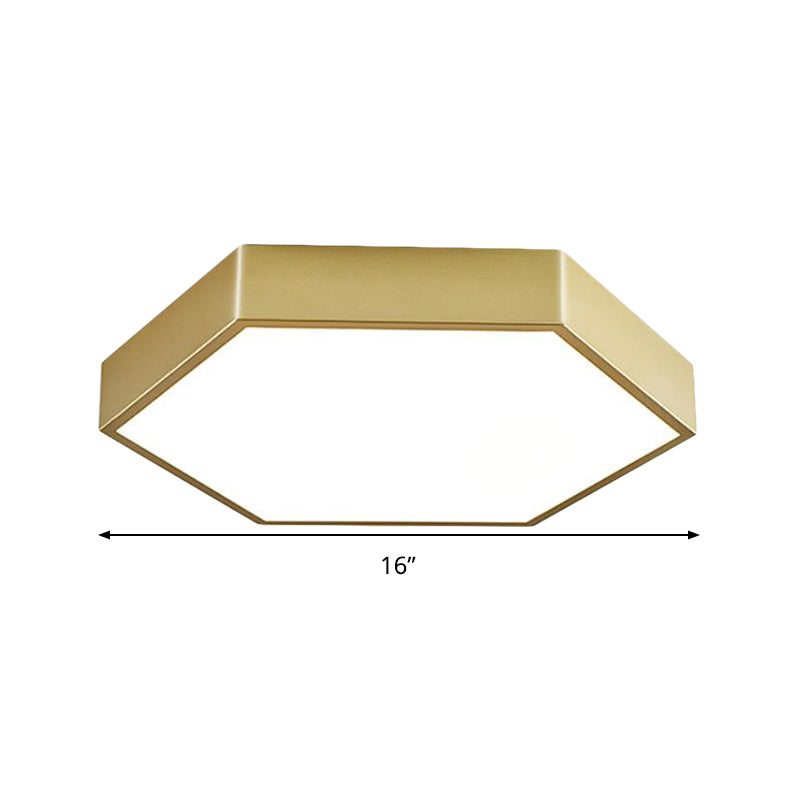 LED Living Room Ceiling Mounted Light - Gold Flush Fixture with Hexagon Metal Shade - 16"/19.5" W