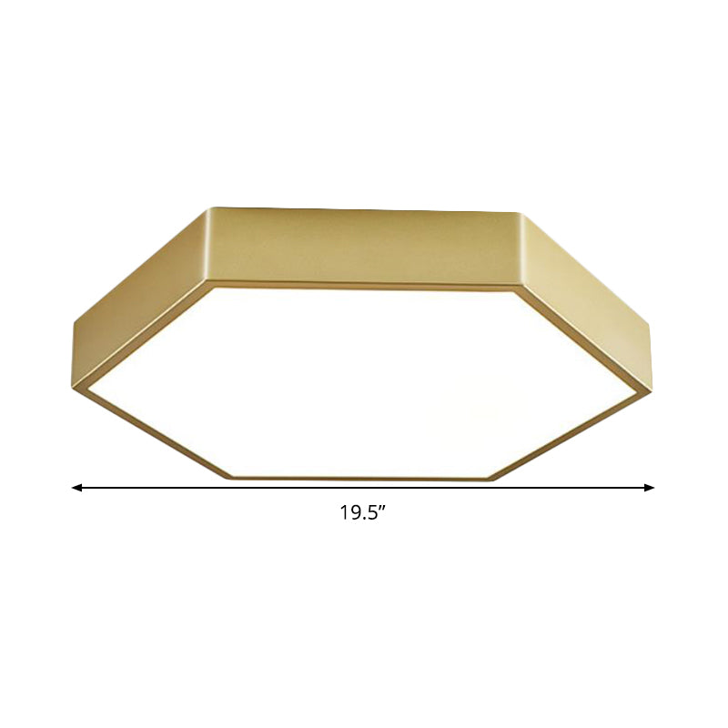 LED Living Room Ceiling Mounted Light - Gold Flush Fixture with Hexagon Metal Shade - 16"/19.5" W