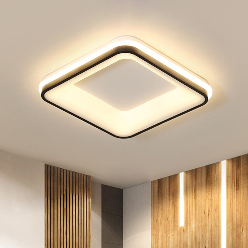 Minimalist Acrylic Black LED Ceiling Light Fixture - Square Frame Flush Mount Lamp with Remote Control Dimming (Warm/White Light)