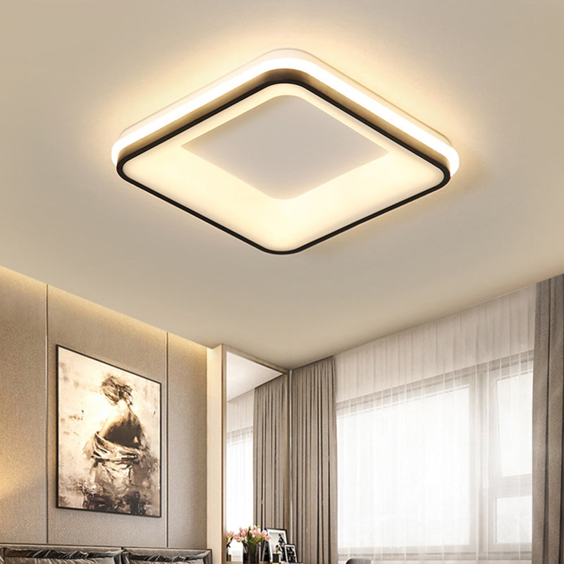 Minimalist Acrylic Black LED Ceiling Light Fixture - Square Frame Flush Mount Lamp with Remote Control Dimming (Warm/White Light)