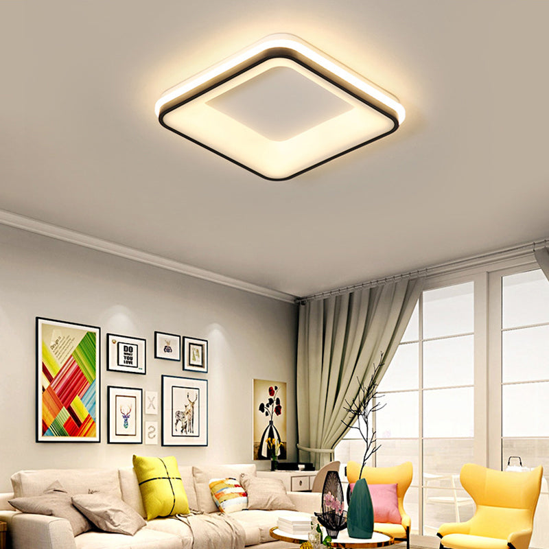 Minimalist Acrylic Black LED Ceiling Light Fixture - Square Frame Flush Mount Lamp with Remote Control Dimming (Warm/White Light)