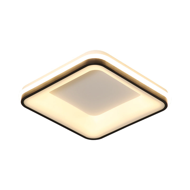 Minimalist Acrylic Black LED Ceiling Light Fixture - Square Frame Flush Mount Lamp with Remote Control Dimming (Warm/White Light)