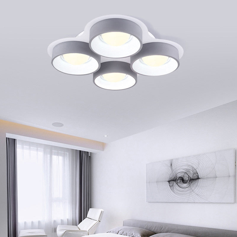 Modern Drum LED Ceiling Lamp - 4/6 Lights - Metal - 21.5"/32.5" W - Grey - Bedroom Flush Mount Lighting Fixture