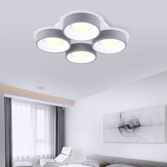 Modern Drum LED Ceiling Lamp - 4/6 Lights - Metal - 21.5"/32.5" W - Grey - Bedroom Flush Mount Lighting Fixture