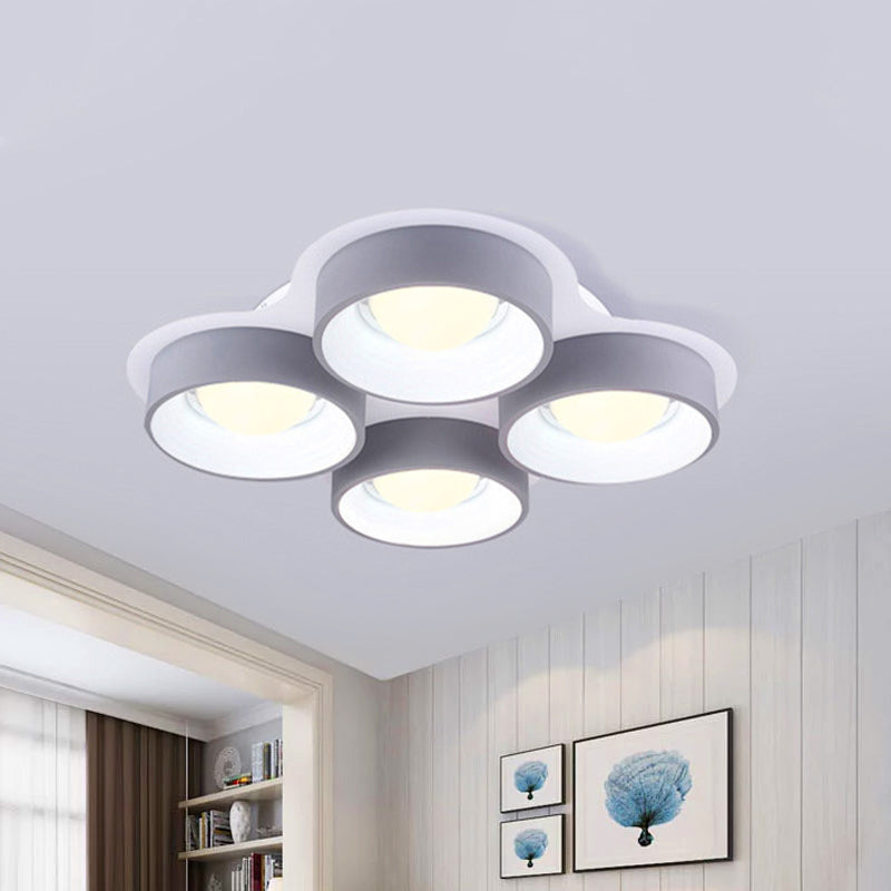 Modern Drum LED Ceiling Lamp - 4/6 Lights - Metal - 21.5"/32.5" W - Grey - Bedroom Flush Mount Lighting Fixture