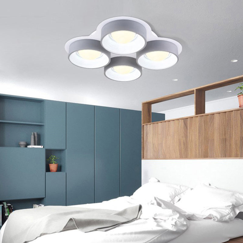 Modern Drum LED Ceiling Lamp - 4/6 Lights - Metal - 21.5"/32.5" W - Grey - Bedroom Flush Mount Lighting Fixture