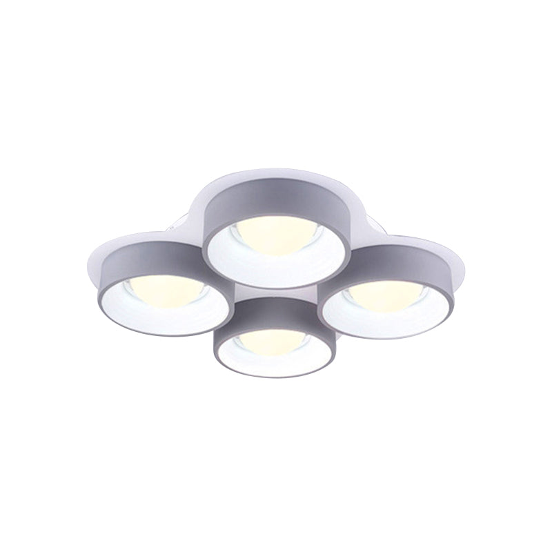 Modern Drum LED Ceiling Lamp - 4/6 Lights - Metal - 21.5"/32.5" W - Grey - Bedroom Flush Mount Lighting Fixture