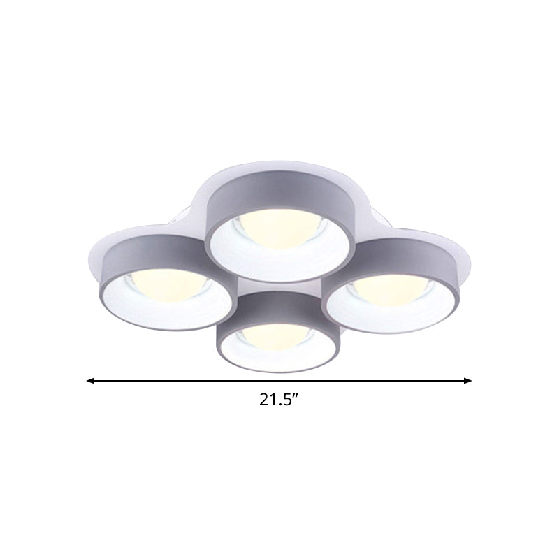 Modern Drum LED Ceiling Lamp - 4/6 Lights - Metal - 21.5"/32.5" W - Grey - Bedroom Flush Mount Lighting Fixture