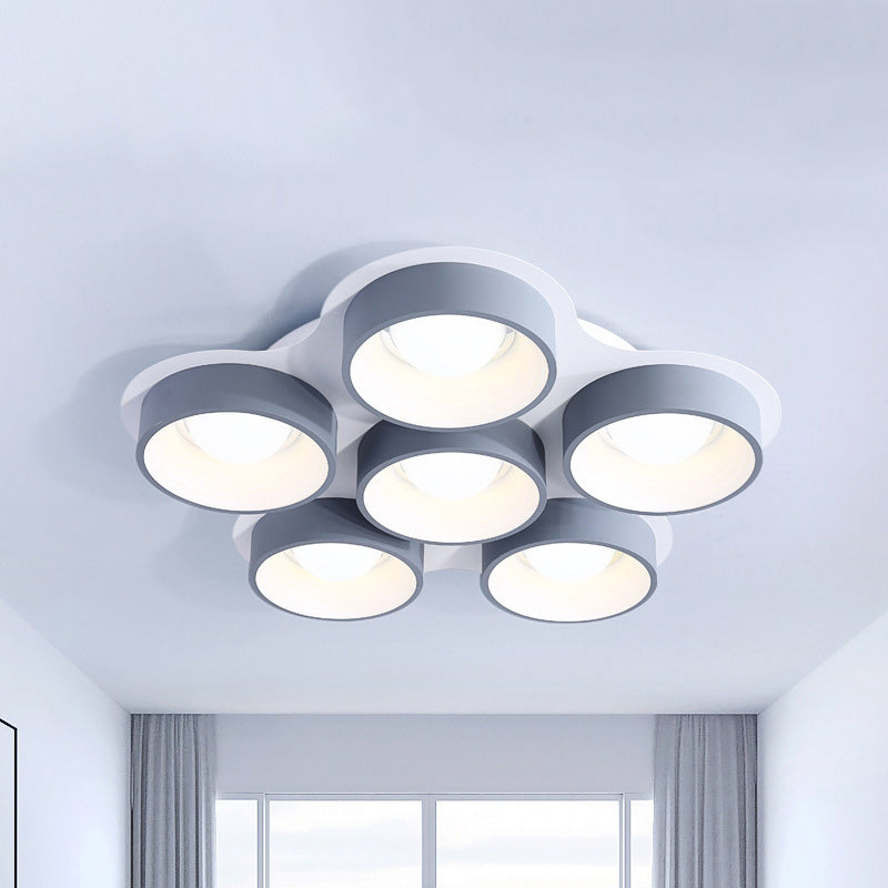 Modern Drum LED Ceiling Lamp - 4/6 Lights - Metal - 21.5"/32.5" W - Grey - Bedroom Flush Mount Lighting Fixture