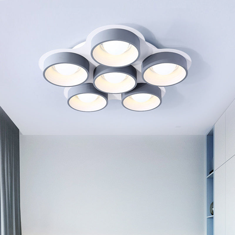 Modern Drum LED Ceiling Lamp - 4/6 Lights - Metal - 21.5"/32.5" W - Grey - Bedroom Flush Mount Lighting Fixture