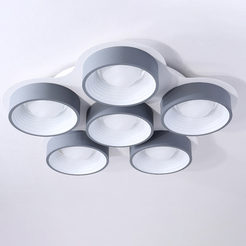 Modern Drum LED Ceiling Lamp - 4/6 Lights - Metal - 21.5"/32.5" W - Grey - Bedroom Flush Mount Lighting Fixture