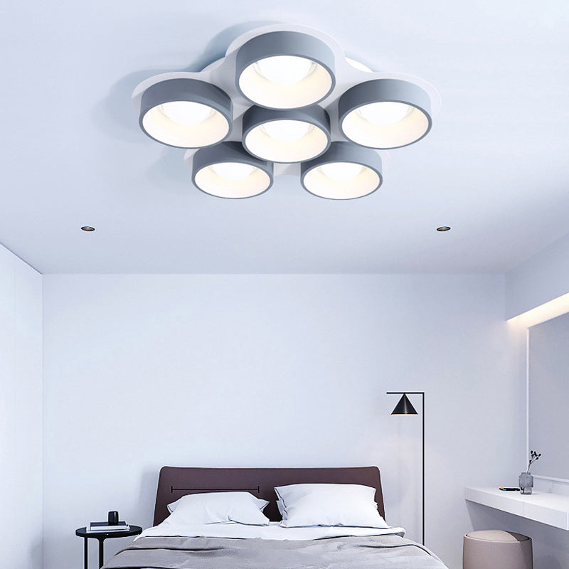 Modern Drum LED Ceiling Lamp - 4/6 Lights - Metal - 21.5"/32.5" W - Grey - Bedroom Flush Mount Lighting Fixture
