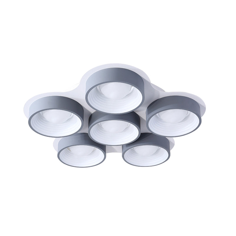 Modern Drum LED Ceiling Lamp - 4/6 Lights - Metal - 21.5"/32.5" W - Grey - Bedroom Flush Mount Lighting Fixture