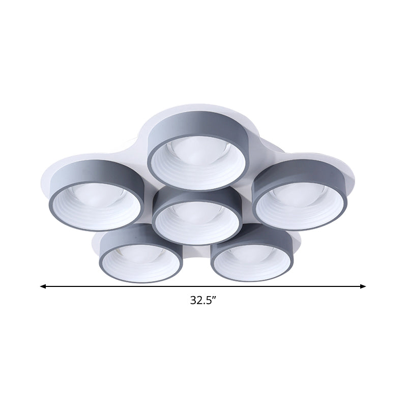 Modern Drum LED Ceiling Lamp - 4/6 Lights - Metal - 21.5"/32.5" W - Grey - Bedroom Flush Mount Lighting Fixture