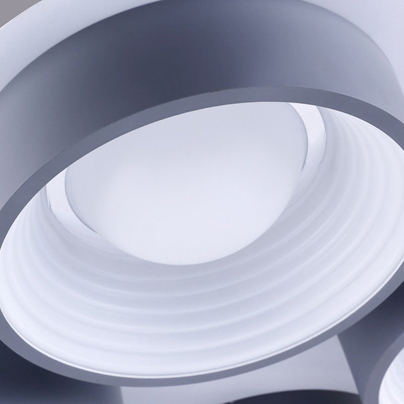 Modern Drum LED Ceiling Lamp - 4/6 Lights - Metal - 21.5"/32.5" W - Grey - Bedroom Flush Mount Lighting Fixture