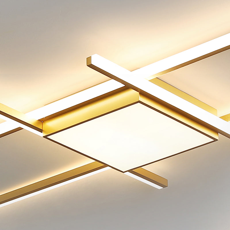Modern Gold LED Ceiling Mounted Flush Mount Lamp with Acrylic Shade - 69"/82.5"W Linear