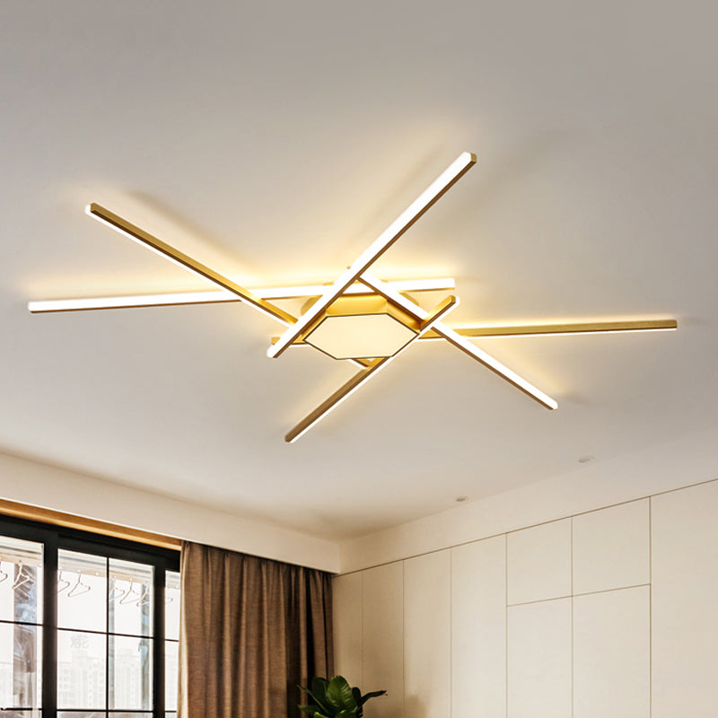 Modern Gold LED Ceiling Mounted Flush Mount Lamp with Acrylic Shade - 69"/82.5"W Linear