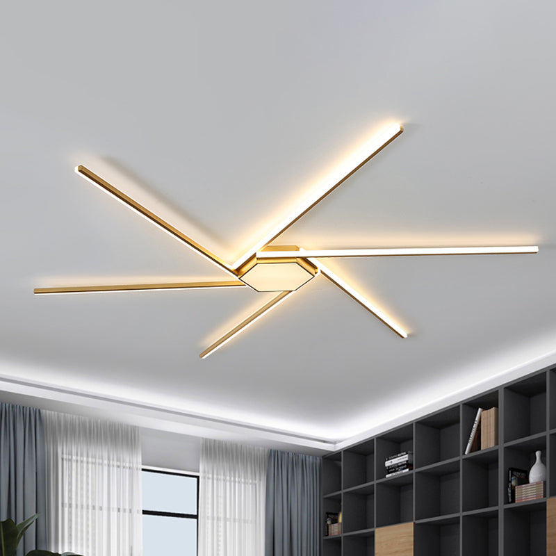 Modern Gold LED Ceiling Mounted Flush Mount Lamp with Acrylic Shade - 69"/82.5"W Linear