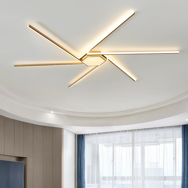 Modern Gold LED Ceiling Mounted Flush Mount Lamp with Acrylic Shade - 69"/82.5"W Linear