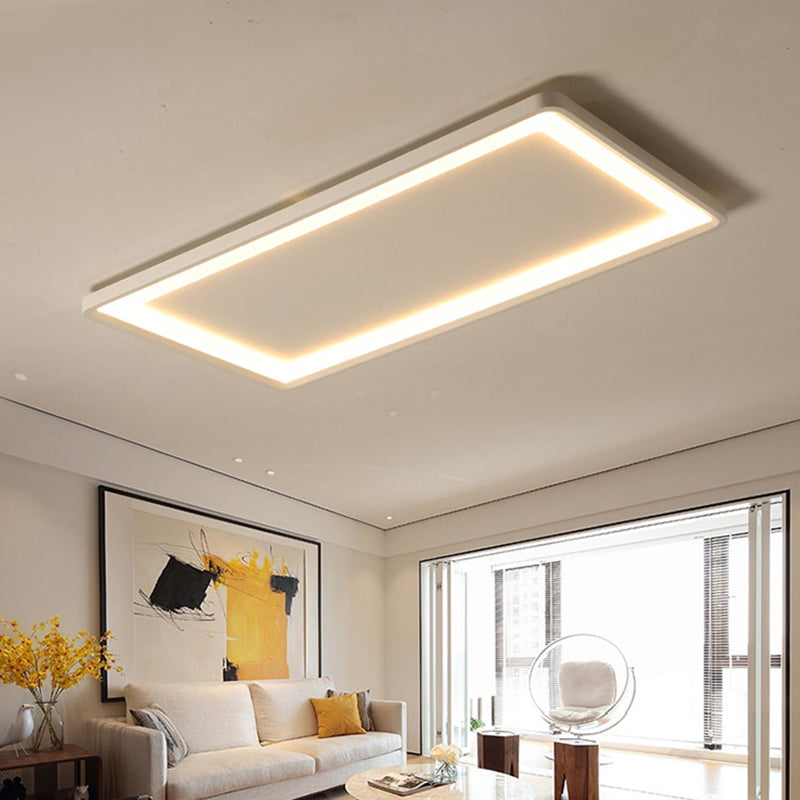 35.5"/43" White Rectangle LED Flush Ceiling Light with Frosted Acrylic Shade - Warm/White Light, Remote Control, Stepless Dimming