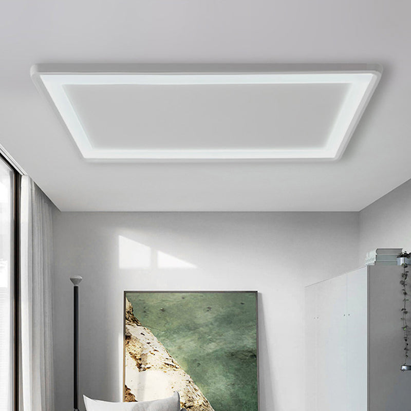 35.5"/43" White Rectangle LED Flush Ceiling Light with Frosted Acrylic Shade - Warm/White Light, Remote Control, Stepless Dimming