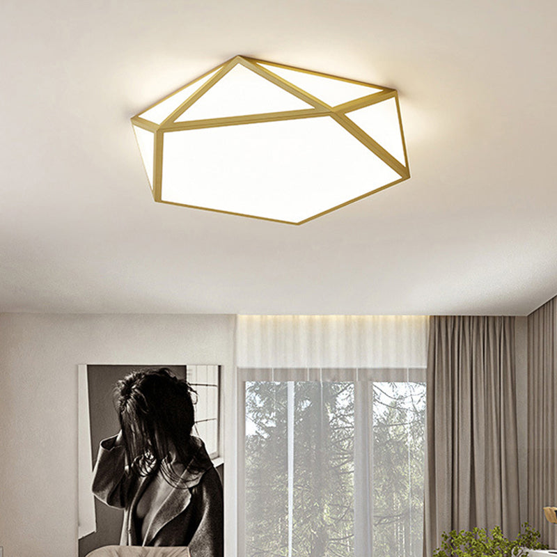Gold Pentagon Ceiling Light - Nordic LED Flush Mount Lamp for Bedroom - Wide 16.5"/20.5