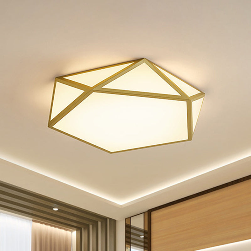 Gold Pentagon Ceiling Light - Nordic LED Flush Mount Lamp for Bedroom - Wide 16.5"/20.5