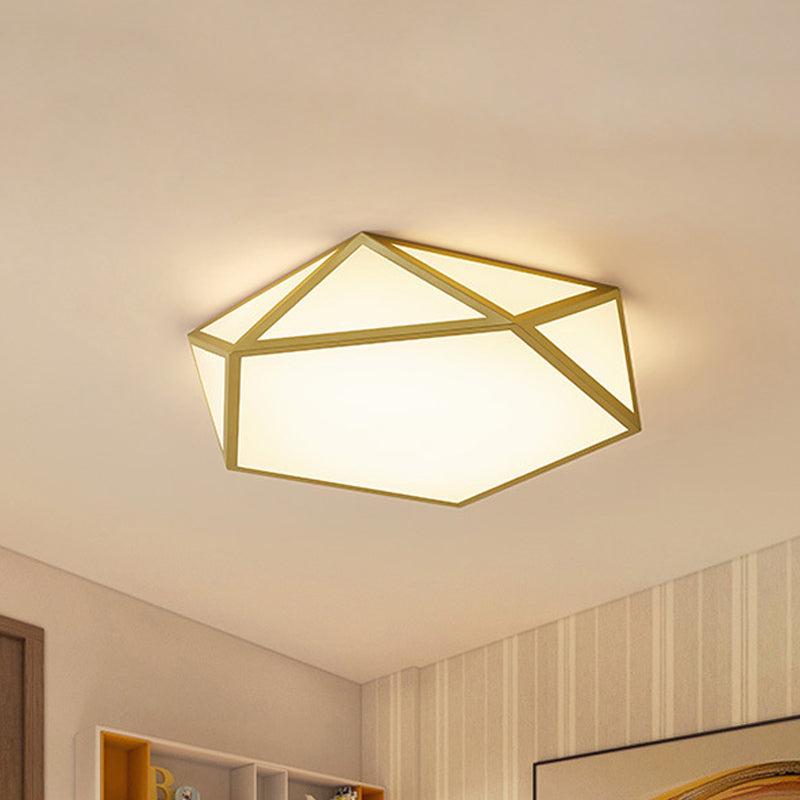 Gold Pentagon Ceiling Light - Nordic LED Flush Mount Lamp for Bedroom - Wide 16.5"/20.5