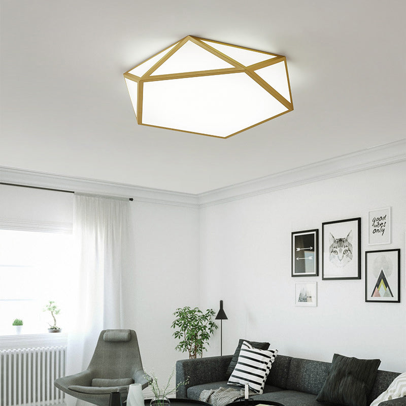 Gold Pentagon Ceiling Light - Nordic LED Flush Mount Lamp for Bedroom - Wide 16.5"/20.5