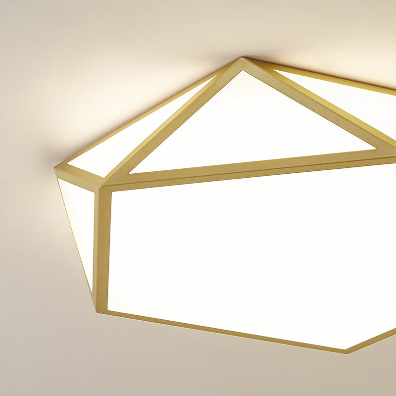 Gold Pentagon Ceiling Light - Nordic LED Flush Mount Lamp for Bedroom - Wide 16.5"/20.5