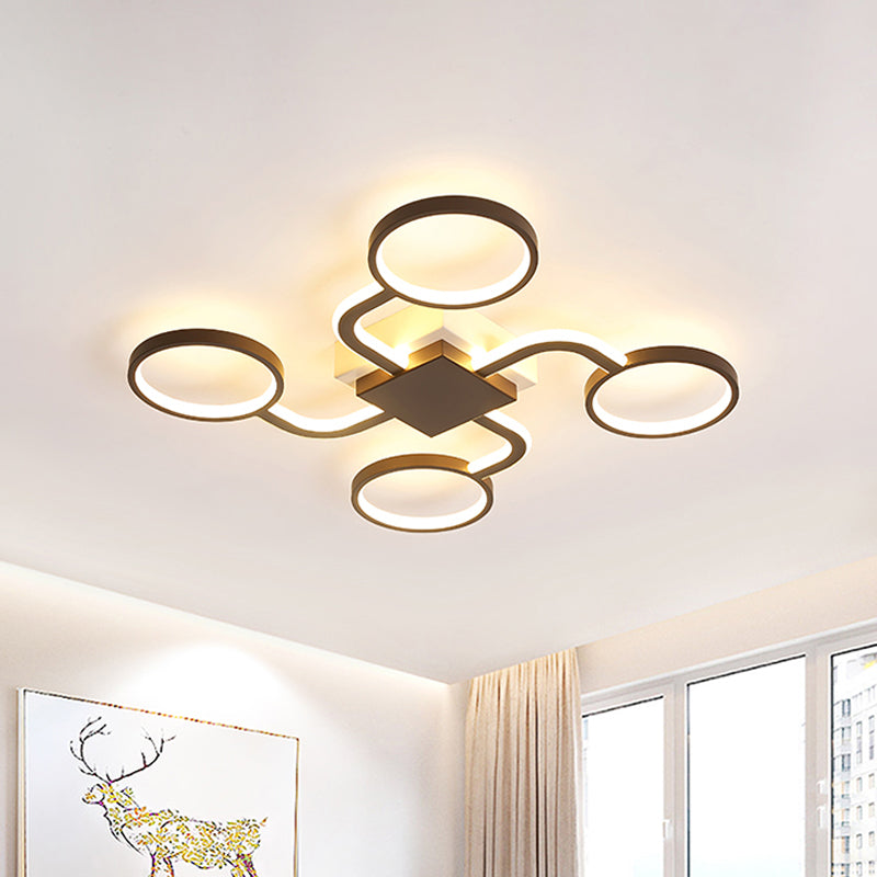 Contemporary Acrylic LED Ceiling Lamp - Flush Mount, 4/5-Head, Dark Coffee, Warm/White Light, 19.5"/39" W
