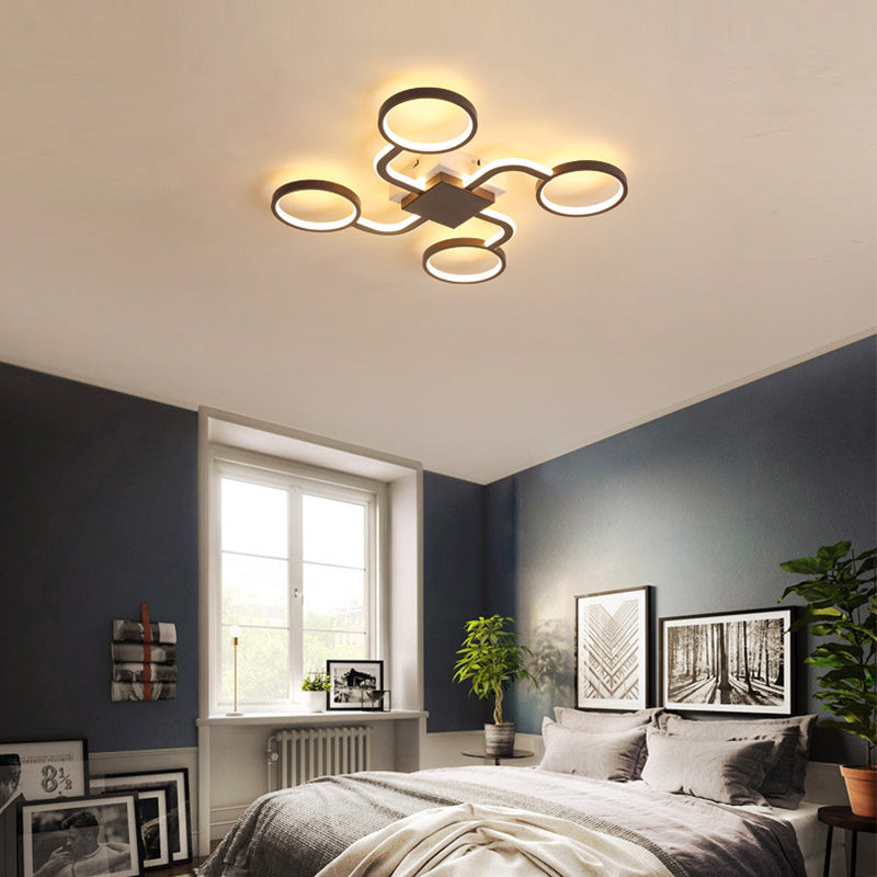 Contemporary Acrylic LED Ceiling Lamp - Flush Mount, 4/5-Head, Dark Coffee, Warm/White Light, 19.5"/39" W