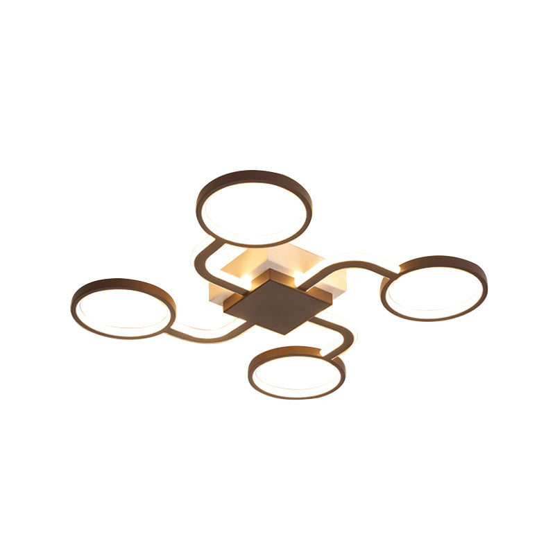 Contemporary Acrylic LED Ceiling Lamp - Flush Mount, 4/5-Head, Dark Coffee, Warm/White Light, 19.5"/39" W