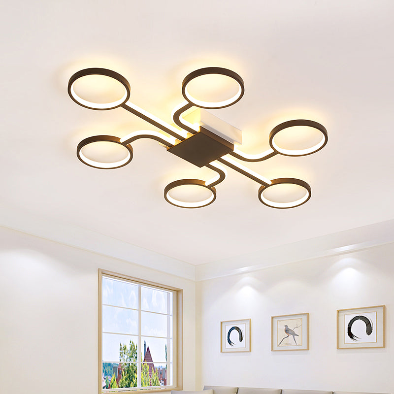 Contemporary Acrylic LED Ceiling Lamp - Flush Mount, 4/5-Head, Dark Coffee, Warm/White Light, 19.5"/39" W