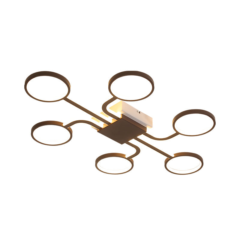 Contemporary Acrylic LED Ceiling Lamp - Flush Mount, 4/5-Head, Dark Coffee, Warm/White Light, 19.5"/39" W