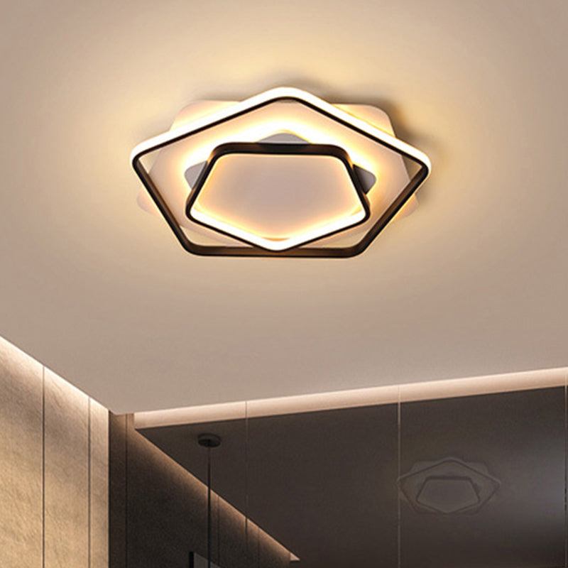 Contemporary LED Flush Light: Pentagon Thin Acrylic Ceiling Lamp in Black/White, Warm/White Lighting - 18"/21.5" W