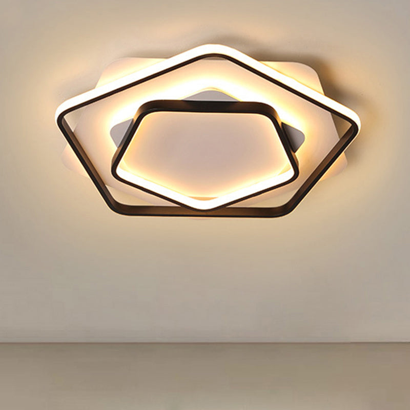 Contemporary LED Flush Light: Pentagon Thin Acrylic Ceiling Lamp in Black/White, Warm/White Lighting - 18"/21.5" W